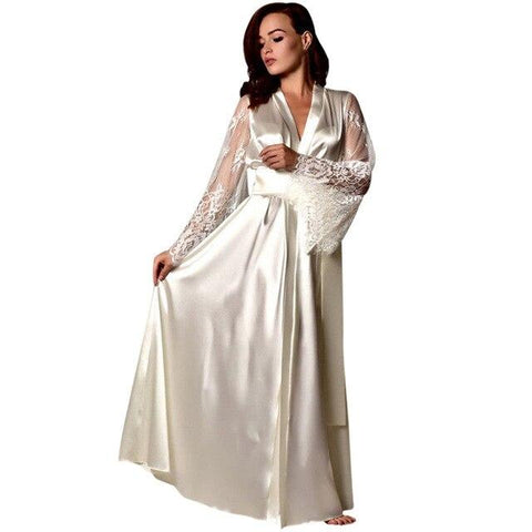 Women Satin Long Nightdress Silk Lace Lingerie Nightgown Sleepwear Sexy Robe  sleepwear women sexy 2019 %8