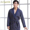 Long Sleeve Nightgown Peignoir Bathrobe Plaid Bathrobe Knitted Bath Robe Yukata Mens Cotton Sleepwear Robes Mens Robe Cotton