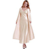 Fashion New Silk Robes + Nightdress Two-Piece Women Sleepwear Sexy Lace V-Neck Sleeping Robe Long-Sleeve Nightgowns FW001
