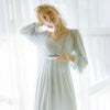 2019 New Woman Pajamas Ice Long Sleeve Nighty Sleepwear Vintage Lace Nightgown Women Nightwear light blue pink