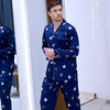 Men's Modern Style Nightgown Household Clothes Long-sleeved Ice Silk Plus Size Leisure Sleepwear 2 Pieces Fashion Homewear J027