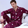 Men's Modern Style Nightgown Household Clothes Long-sleeved Ice Silk Plus Size Leisure Sleepwear 2 Pieces Fashion Homewear J027