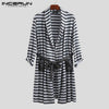 INCERUN Men's Literary Nightgown New Fashion Striped Lapel Pocket Loose Tie Long Paragraph High Quality Long Sleeve 2019 Robe