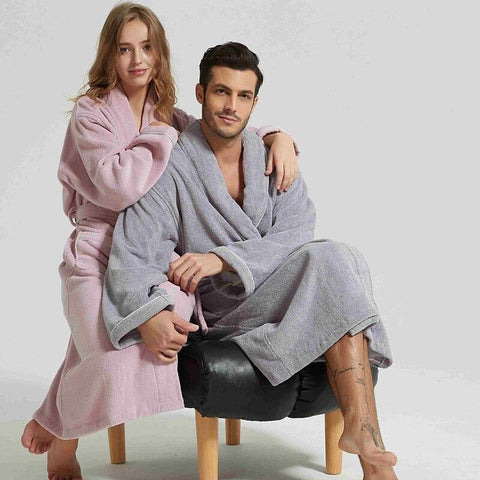 Lovers 100% Bathrobe Men Hooded Autumn Winter Thick Long Warm Sleepwear Men's Robe Thicken Bathrobe Nightgown Home Clothes White