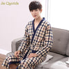 Long Sleeve Nightgown Men Bath Robes Mens Kimono Chinese 100% Cotton Plaid Sleeping Gown Bath Robe Male Spring Autumn Bathrobes