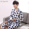 Long Sleeve Nightgown Men Bath Robes Mens Kimono Chinese 100% Cotton Plaid Sleeping Gown Bath Robe Male Spring Autumn Bathrobes