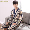 Long Sleeve Nightgown Men Bath Robes Mens Kimono Chinese 100% Cotton Plaid Sleeping Gown Bath Robe Male Spring Autumn Bathrobes