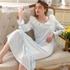 2019 Spring Vintage Sleepwear Women Night Wear Home Dress Lace Ruffled Sweetheart Neck Long Sleeve White Cotton Nightgown T414