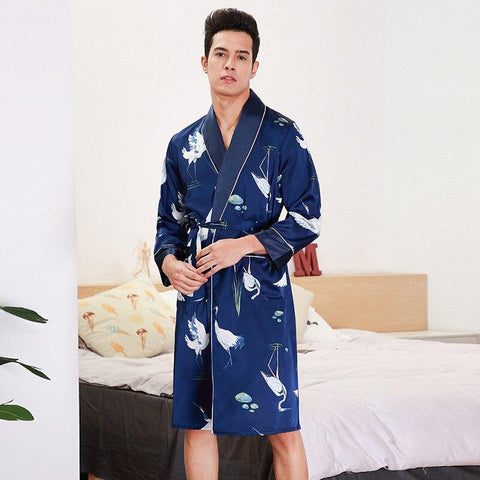 2019 New Mens Spring Kimono Robe Bath Gown Casual Silky Home Wear Male Sleep Nightgown Sleepwear Sleepshirts Pijama Mujer L-XXL