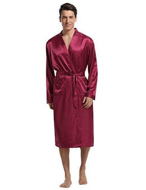 Chinese Style Men Kimono Bathrobe Nightwear Loose Satin Robe Pyjamas Home Wear Casual Male Long Sleeve Sleepwear Nightgown