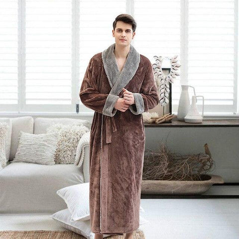 Men Casual Kimono Bathrobe Autumn Winter Flannel Long Robe Thick Warm Sleepwear Full Sleeve Nightgown Male Casual Home Wear