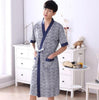 Hot Sale 2019 Classic Plaid Bath Robe Summer Thin Cotton Casual Nightgown Long Bathrobe Men Sleepwear Short Sleeve Robes XL-4XL