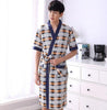Hot Sale 2019 Classic Plaid Bath Robe Summer Thin Cotton Casual Nightgown Long Bathrobe Men Sleepwear Short Sleeve Robes XL-4XL