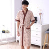 Hot Sale 2019 Classic Plaid Bath Robe Summer Thin Cotton Casual Nightgown Long Bathrobe Men Sleepwear Short Sleeve Robes XL-4XL