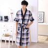 Hot Sale 2019 Classic Plaid Bath Robe Summer Thin Cotton Casual Nightgown Long Bathrobe Men Sleepwear Short Sleeve Robes XL-4XL