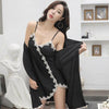 Two-piece Silk Lady's Sleepwear Pajamas Sets Night Gown Robe Set  Female Sexy Lingerie Robe Vintage Lace Dressing-gown Nightgown
