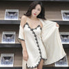 Two-piece Silk Lady's Sleepwear Pajamas Sets Night Gown Robe Set  Female Sexy Lingerie Robe Vintage Lace Dressing-gown Nightgown