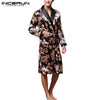 INCERUN Men Silk Robes Nightgown Chinese Dragon Print Bathrobe Long Sleeve Kimono Pajamas Sleepwear Comfy Men Long Homewear 2019