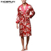 INCERUN Men Silk Robes Nightgown Chinese Dragon Print Bathrobe Long Sleeve Kimono Pajamas Sleepwear Comfy Men Long Homewear 2019