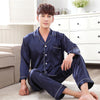 2019 New Autumn Sleepwear Male Pajama Set Soft Nightgown For Men Pyjamas Sleep Lounge Big Size M-3XL Satin Silk Pajamas Long Men