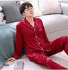 2019 New Autumn Sleepwear Male Pajama Set Soft Nightgown For Men Pyjamas Sleep Lounge Big Size M-3XL Satin Silk Pajamas Long Men
