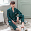 2019 New Autumn Sleepwear Male Pajama Set Soft Nightgown For Men Pyjamas Sleep Lounge Big Size M-3XL Satin Silk Pajamas Long Men