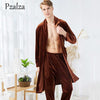 Two-Piece Mens Night Robe Winter Nightgown Robe Soft Warm Velour Male Long Robe+Pants Bathrobe Men Robe Set Belt Long Sleeve