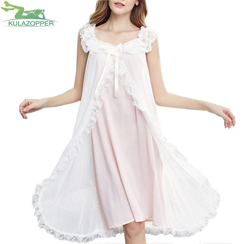 Womens Vintage Long Nightgowns 2018 Fashion Female Sweet Princess Sleeveless Sleepshirts Ladies Lace Sexy Nightdress ZS184