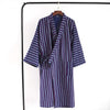 Spring New Men's Nightgown 100% Cotton Double Gauze Mens Kimono Long Sleeve Nightgown V-Neck Striped Men Sleepwear Bath Robes