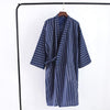 Spring New Men's Nightgown 100% Cotton Double Gauze Mens Kimono Long Sleeve Nightgown V-Neck Striped Men Sleepwear Bath Robes