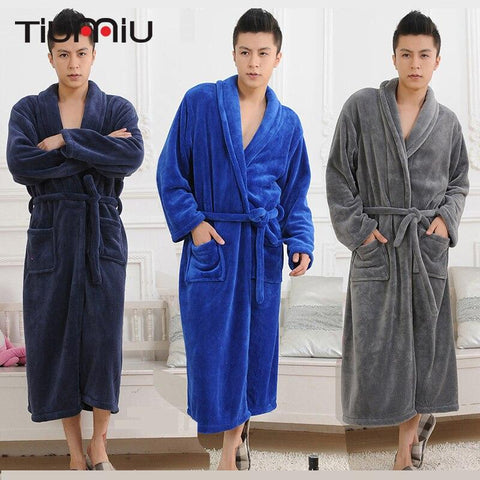 High Quality 6 Colors Winter Autumn Flannel Men Bath Robes with Belt Gentlemen Homewear Long Nightgown Sleepwear Lounges Pajamas