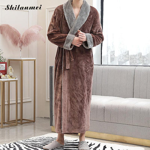 Winter Thick Warm Female Fleece Kimono Robe Lovers Couple Nightgown Super Soft Bath Gown Sleepwear Long Nightwear Home Dress