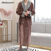Winter Thick Warm Female Fleece Kimono Robe Lovers Couple Nightgown Super Soft Bath Gown Sleepwear Long Nightwear Home Dress