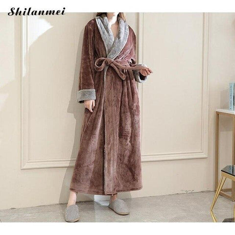 Winter Thick Warm Female Fleece Kimono Robe Lovers Couple Nightgown Super Soft Bath Gown Sleepwear Long Nightwear Home Dress