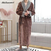 Winter Thick Warm Female Fleece Kimono Robe Lovers Couple Nightgown Super Soft Bath Gown Sleepwear Long Nightwear Home Dress