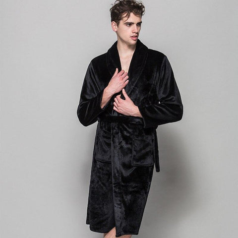 2018 Soft Quality Flannel Long Nightgown Winter Long Sleeve Sleepwear Couple Bath Robe For Men