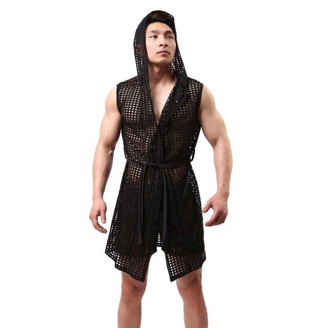 Sexy Lingerie Mens Pajamas Fishnet Transparent Hooded Bathrobe Men's L basicutensils Sexy Lingerie Mens Pajamas Fishnet Transparent Hooded Bathrobe Men's L basicutensils
