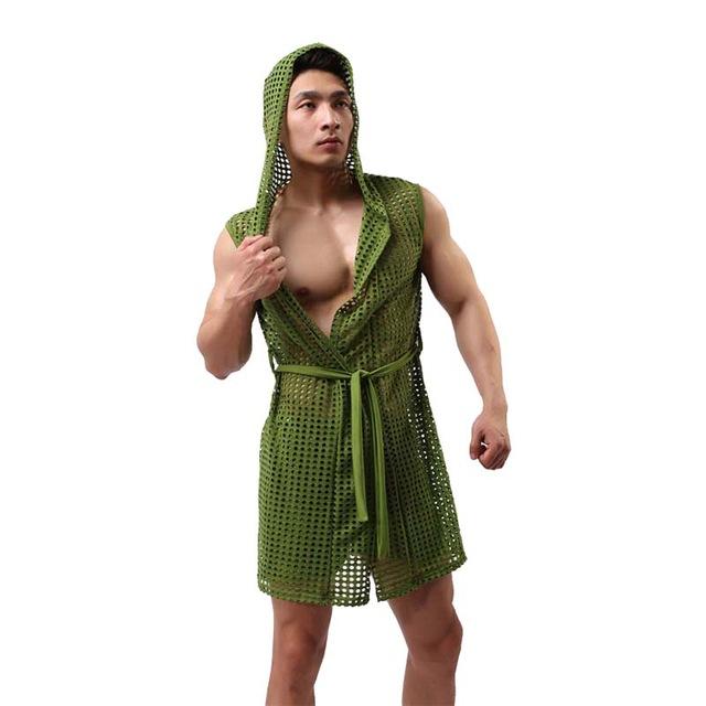 Sexy Lingerie Mens Pajamas Fishnet Transparent Hooded Bathrobe Men's L basicutensils Sexy Lingerie Mens Pajamas Fishnet Transparent Hooded Bathrobe Men's L basicutensils