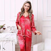 Bride Three Pieces Silk Pajamas Long Sleeved Wedding Pajama Set Mens Silk Sleepwear Red Lovers Nightgown Loungewear D-2163