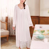 2019 Women White Pink Cotton Lace Princess Elegant Nightgowns Nightdress Sleepwear Palace Dress Vintage Long Sleeve Long Dress
