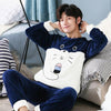 LLYGE Men Flannel Cartoon Pajama Set Coral Fleece Thicken O-Neck Long Sleeve Homewear Pyjama Suit Spring Men's Pants Nightgowns