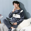 LLYGE Men Flannel Cartoon Pajama Set Coral Fleece Thicken O-Neck Long Sleeve Homewear Pyjama Suit Spring Men's Pants Nightgowns