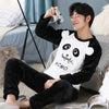 LLYGE Men Flannel Cartoon Pajama Set Coral Fleece Thicken O-Neck Long Sleeve Homewear Pyjama Suit Spring Men's Pants Nightgowns