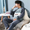 LLYGE Men Flannel Cartoon Pajama Set Coral Fleece Thicken O-Neck Long Sleeve Homewear Pyjama Suit Spring Men's Pants Nightgowns