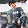 LLYGE Men Flannel Cartoon Pajama Set Coral Fleece Thicken O-Neck Long Sleeve Homewear Pyjama Suit Spring Men's Pants Nightgowns