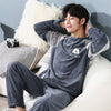 LLYGE Men Flannel Cartoon Pajama Set Coral Fleece Thicken O-Neck Long Sleeve Homewear Pyjama Suit Spring Men's Pants Nightgowns