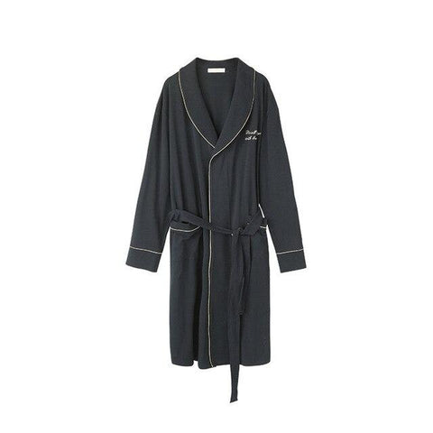 2019 New Autumn cotton Bathrobe Mens letters Print Pajamas Kimono Male Turn-down Collar Nightgown gray simple men bathrobe