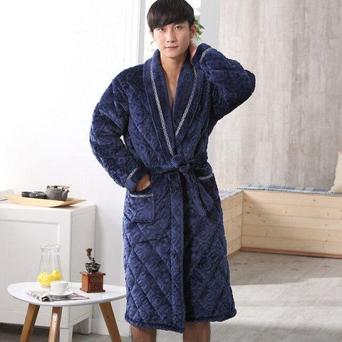Robe Thick Warm Men's Flannel Robe Long Sleeve Winter Nightgowns Comfortable Soft Solid Causal Male Bathrobe L-XXXL
