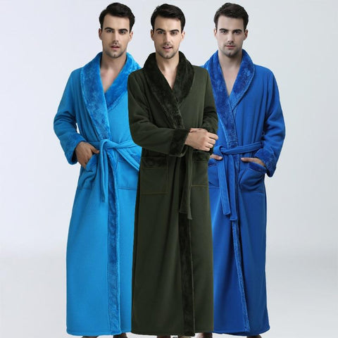 Extreme Long Men Bathrobe Warm Winter Nightgown Towel Flannel Sleepwear Kimono Peignoir Bridesmaid Bath Robe Dressing Gown