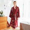 Spring Bride Wedding Robes Sexy Nightdress Satin Long Sleeve Robe Home Dress Loose Print Flower Nightgown Kimono Bathrobe Gown